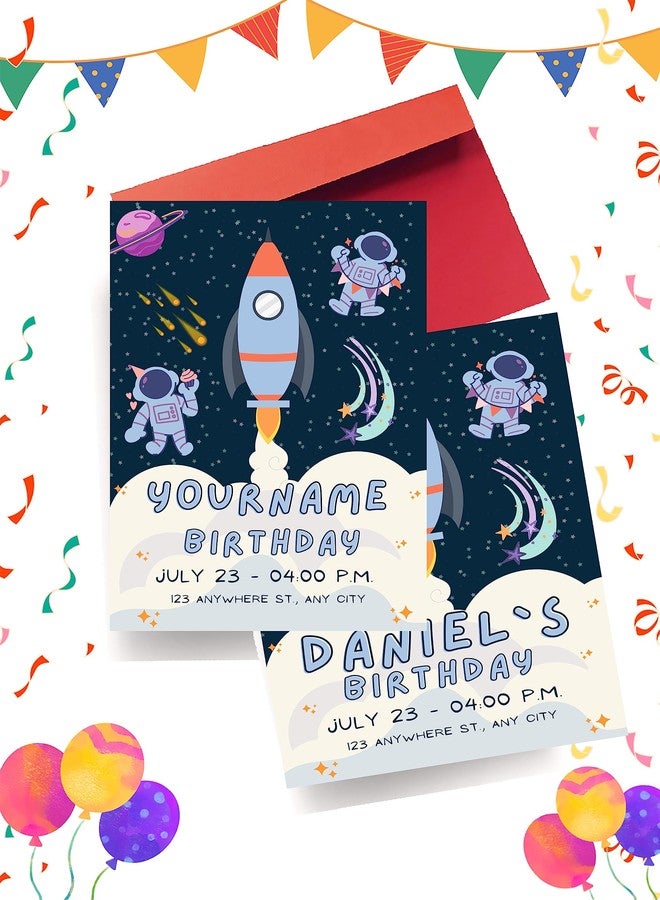 Yellow Nuts Personalized Birthday Invitation For Birthday 16 Pcs Space Theme Greeting Card For Kids Girls and Boys - Image 1